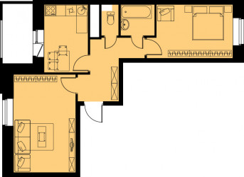Двухкомнатная квартира 45.9 м²